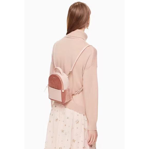 Kate Spade | Watson Lane Merry Pink Silk Velvet Leather Crossbody Mini Backpack - Picture 14 of 15